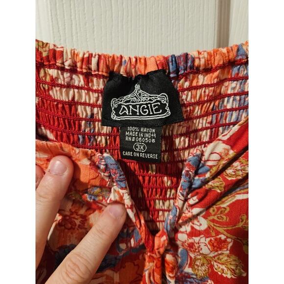 Angie Floral printed boho short sleeve blouse womens 3X Red Flutter Sleeve NWT - Picture 3 of 7